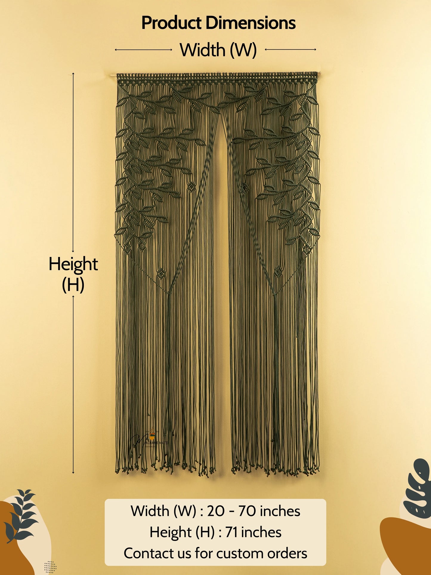 Juno Dark Green Macrame Leaf Door Curtain