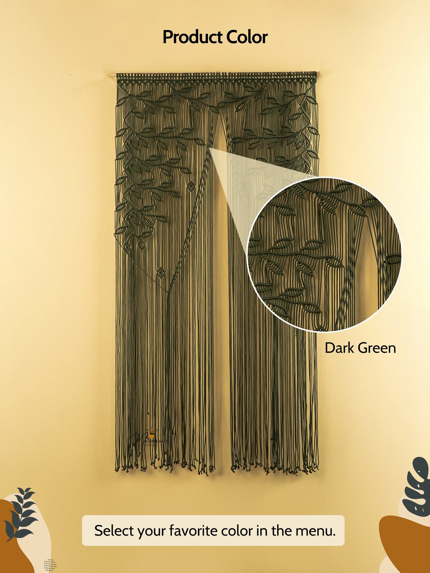 Juno Dark Green Macrame Leaf Door Curtain