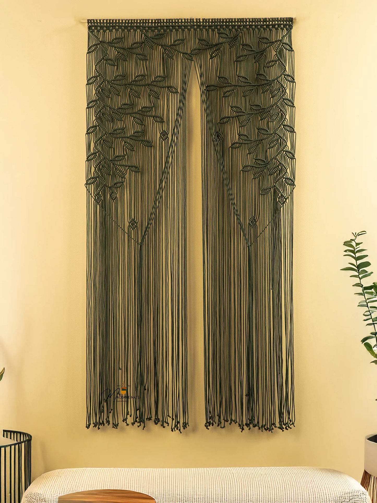 Juno Dark Green Macrame Leaf Door Curtain