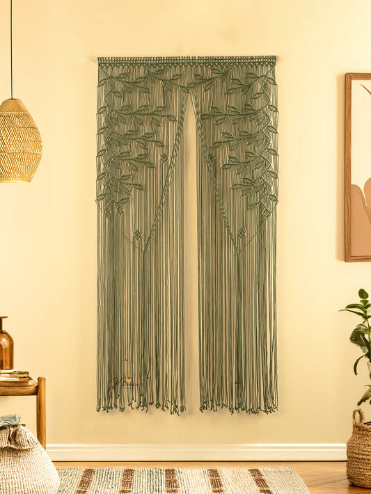 Juno Olive Green Macrame Leaf Door Curtain