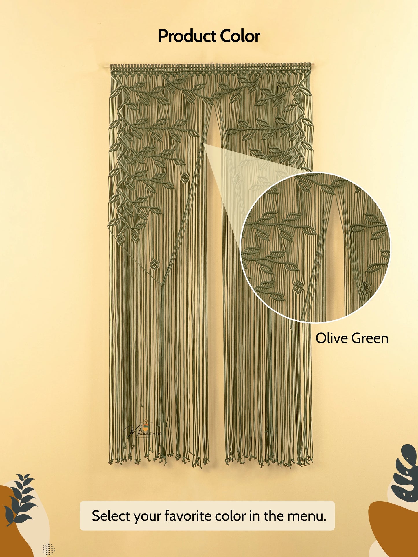 Juno Olive Green Macrame Leaf Door Curtain