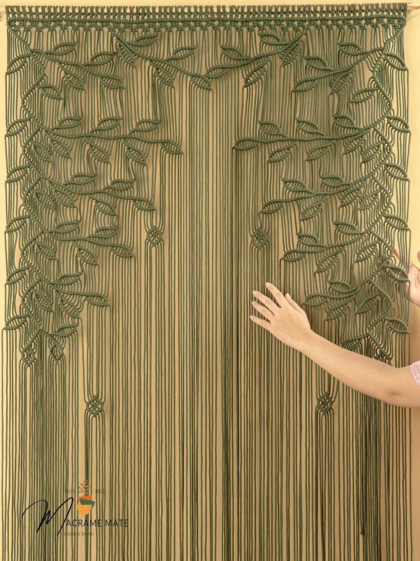Juno Olive Green Macrame Leaf Door Curtain