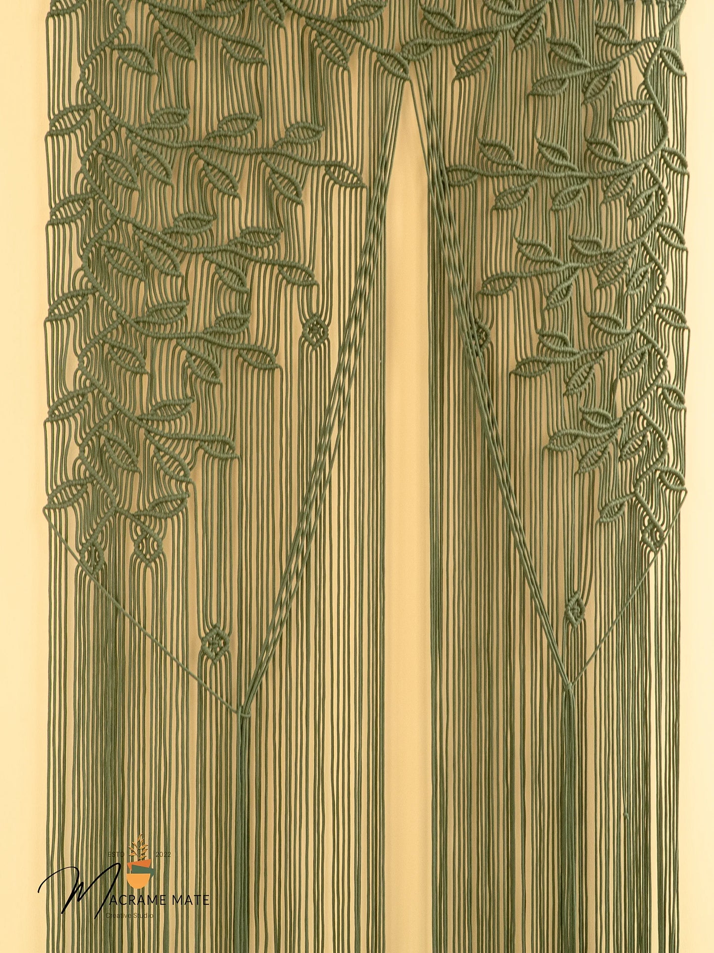 Juno Olive Green Macrame Leaf Door Curtain
