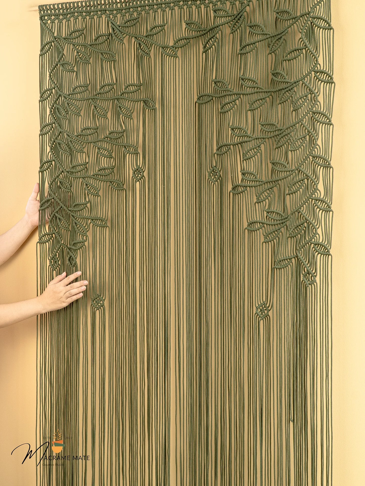 Juno Olive Green Macrame Leaf Door Curtain