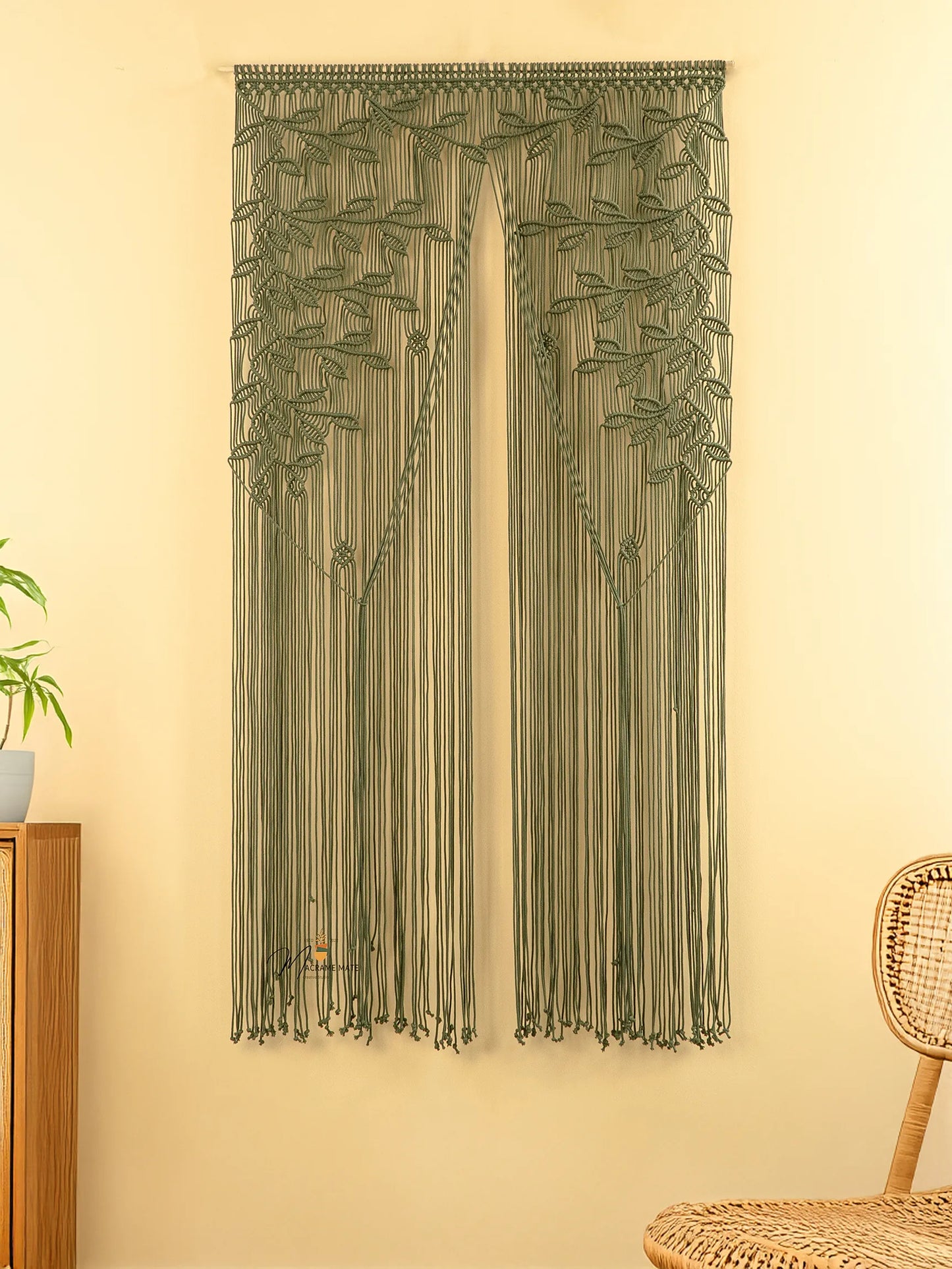 Juno Olive Green Macrame Leaf Door Curtain