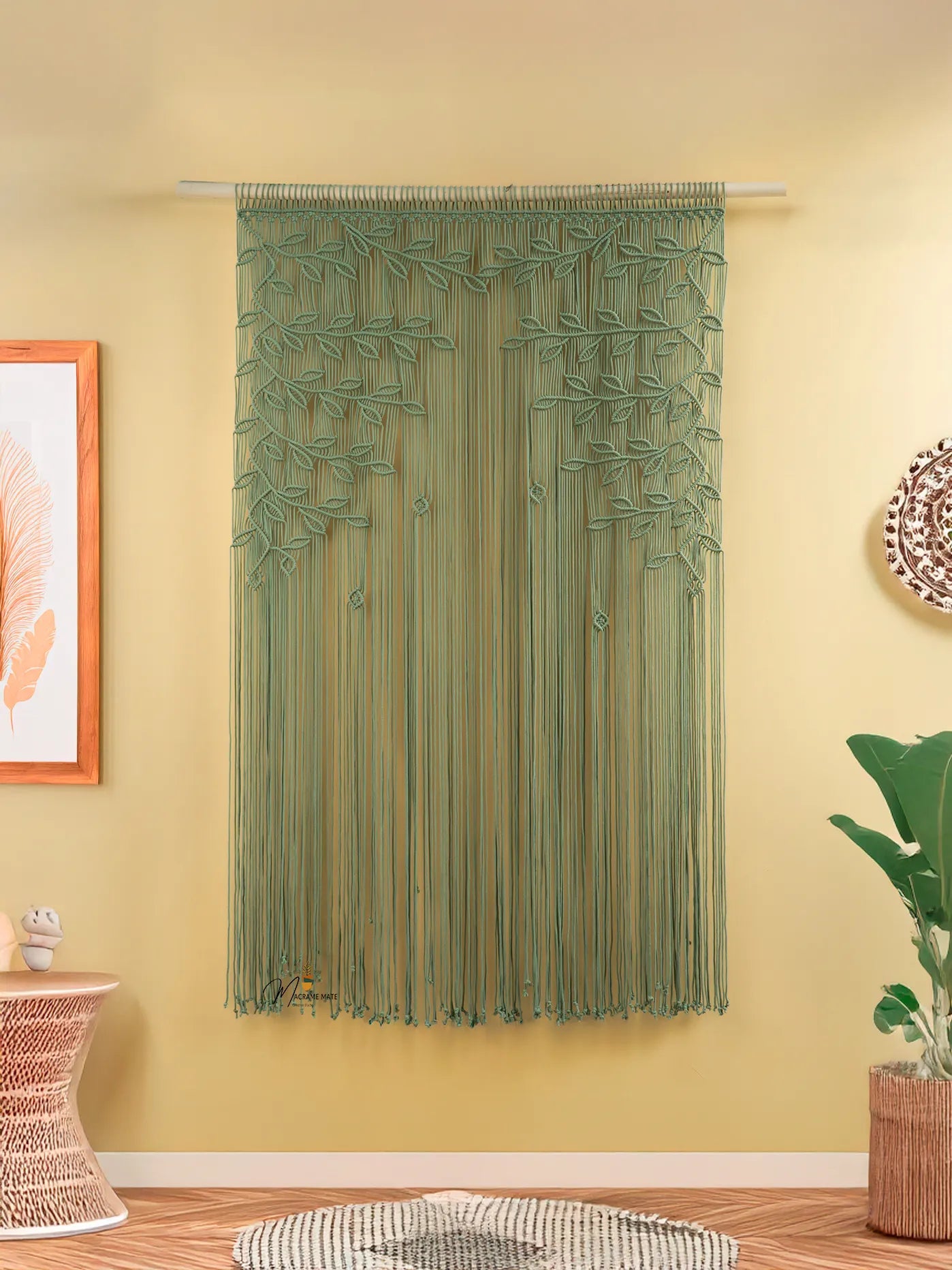 Juno Sage Green Macrame Leaf Door Curtain