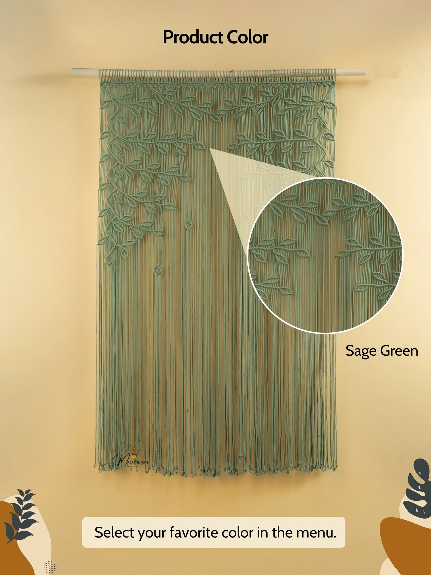 Juno Sage Green Macrame Leaf Door Curtain