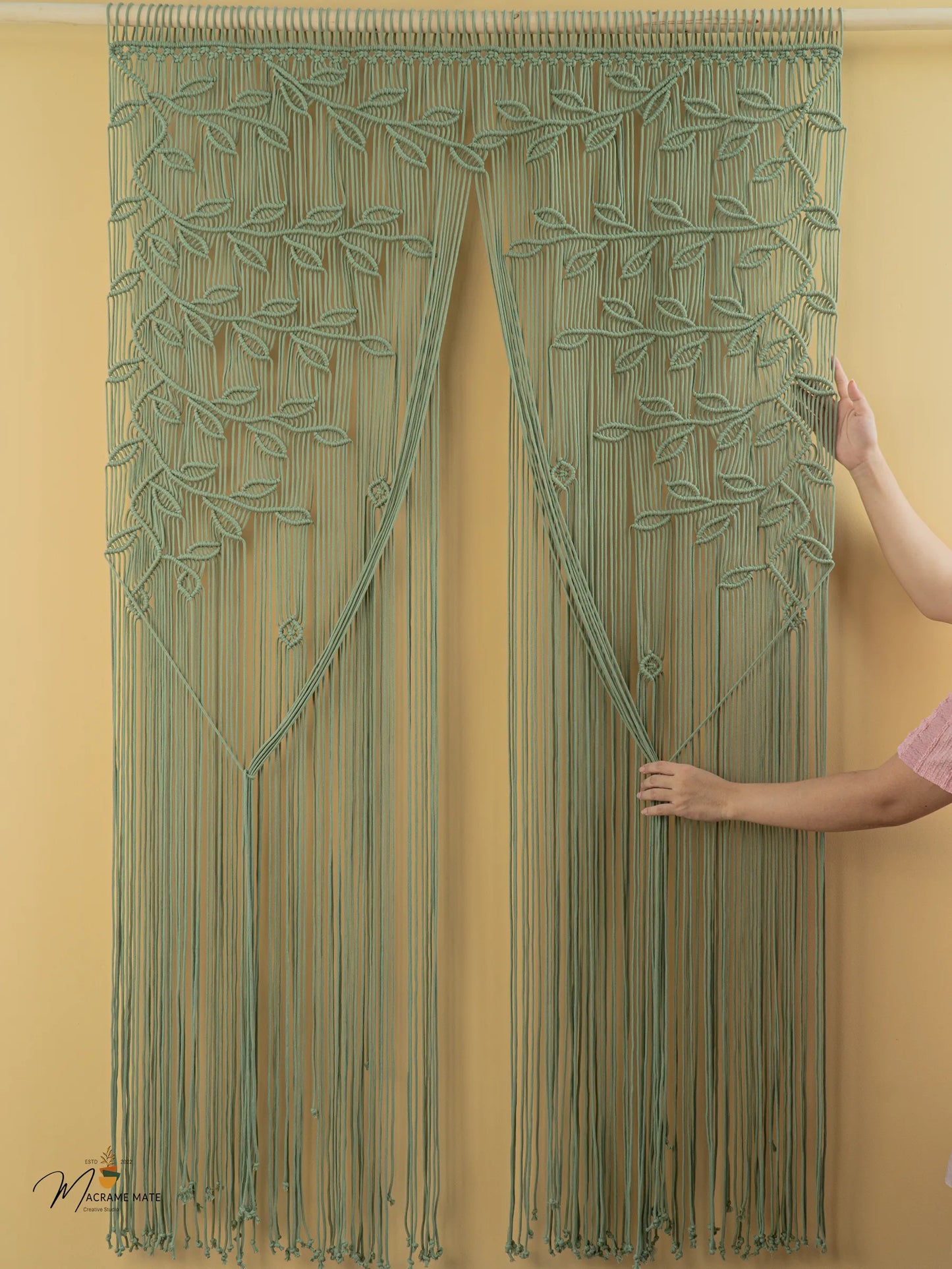 Juno Sage Green Macrame Leaf Door Curtain