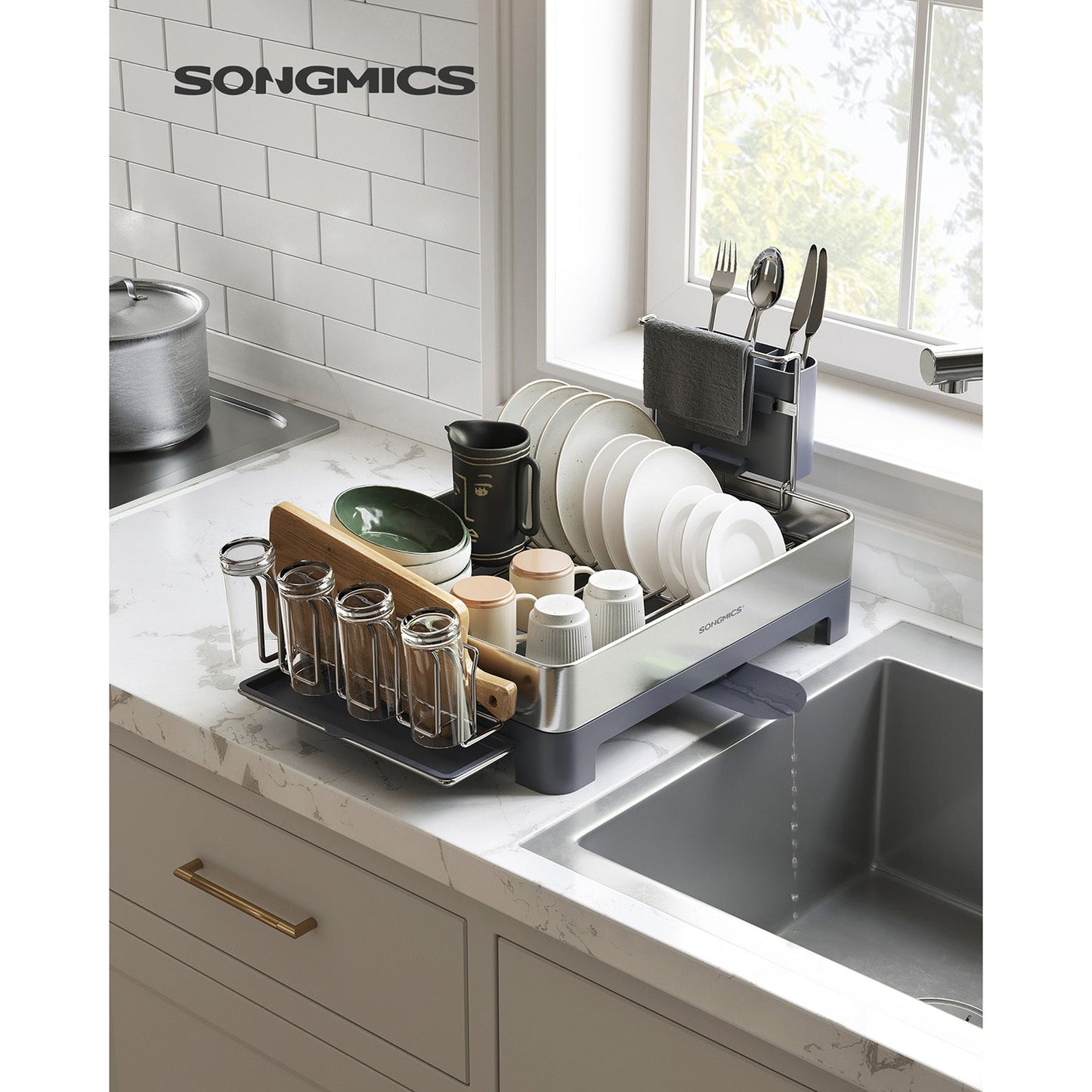Premium Stainless Steel Dish Rack with Rotatable Spout