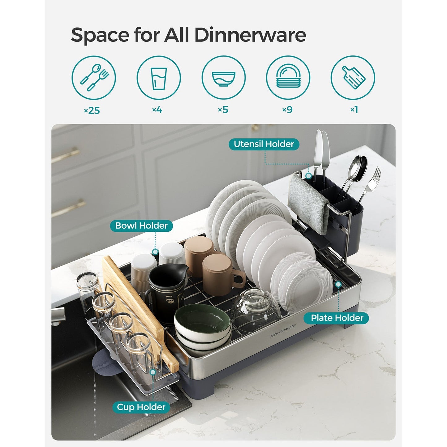 Premium Stainless Steel Dish Rack with Rotatable Spout