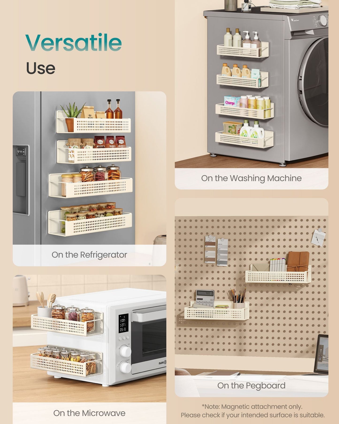 Magnetic Spice Rack for Refrigerator, Set of 4