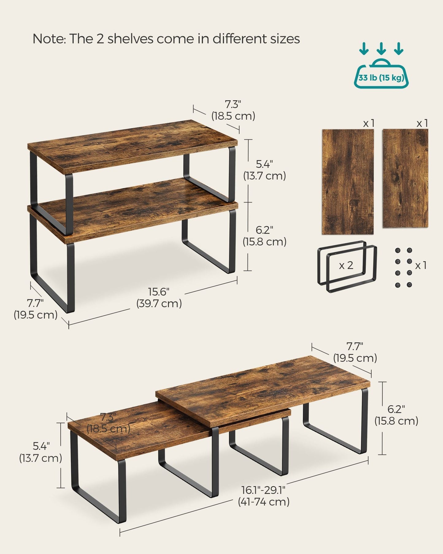 Set of 2 Kitchen Counter Shelves