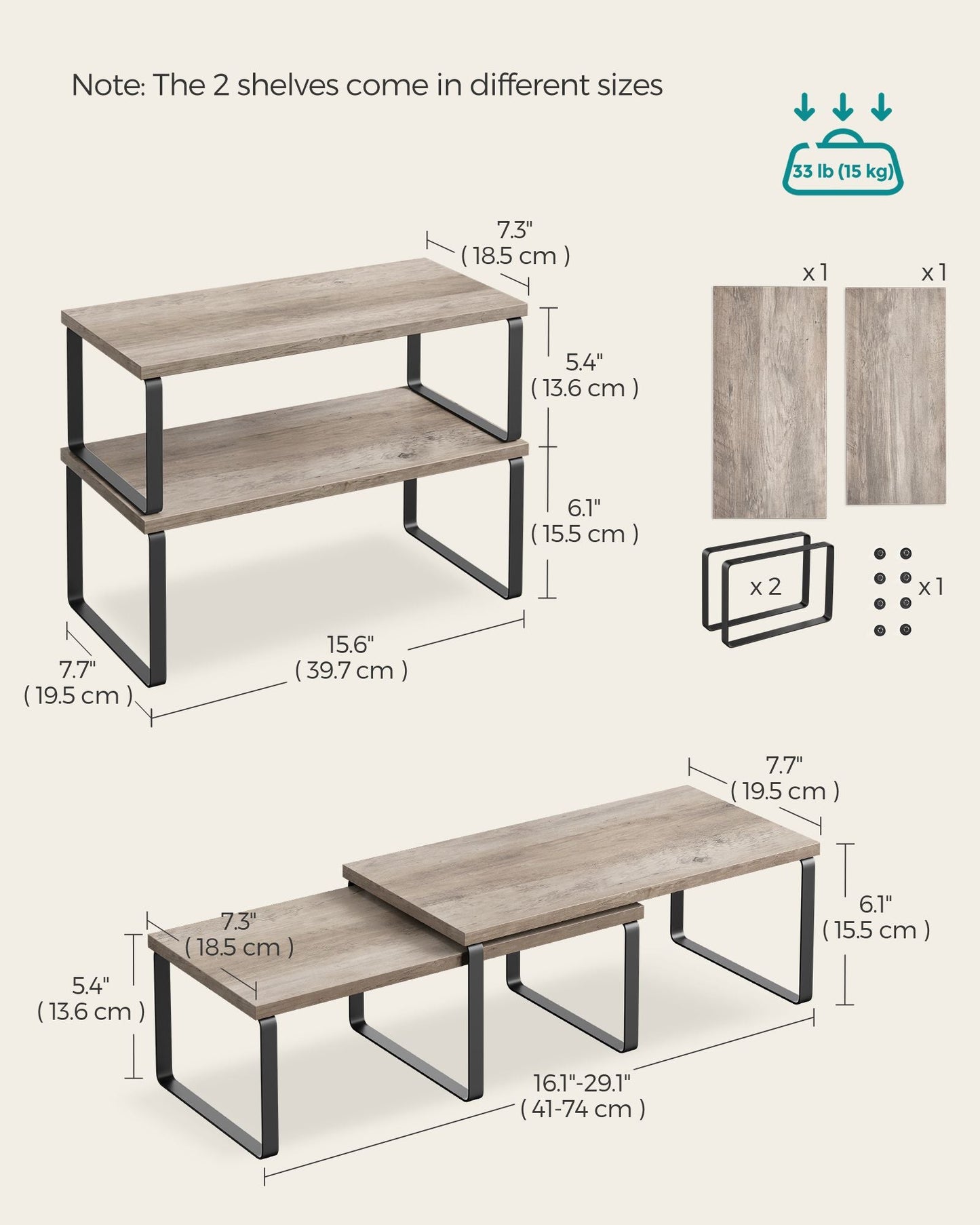 Set of 2 Kitchen Counter Shelves