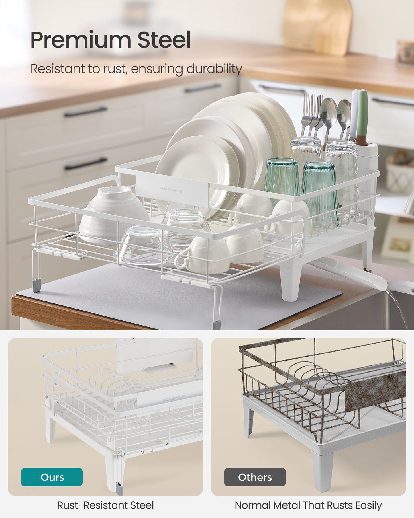 Dish Drying Rack, Kitchen Dish Rack, with Drainboard
