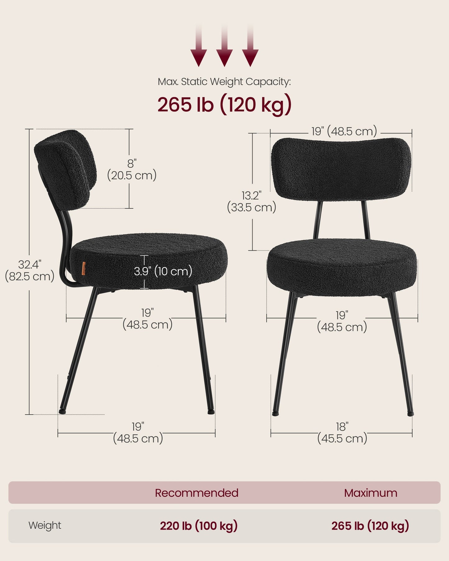 Dining Chairs Set of 4, Modern Upholstered Dining Room Chairs, Ink Black