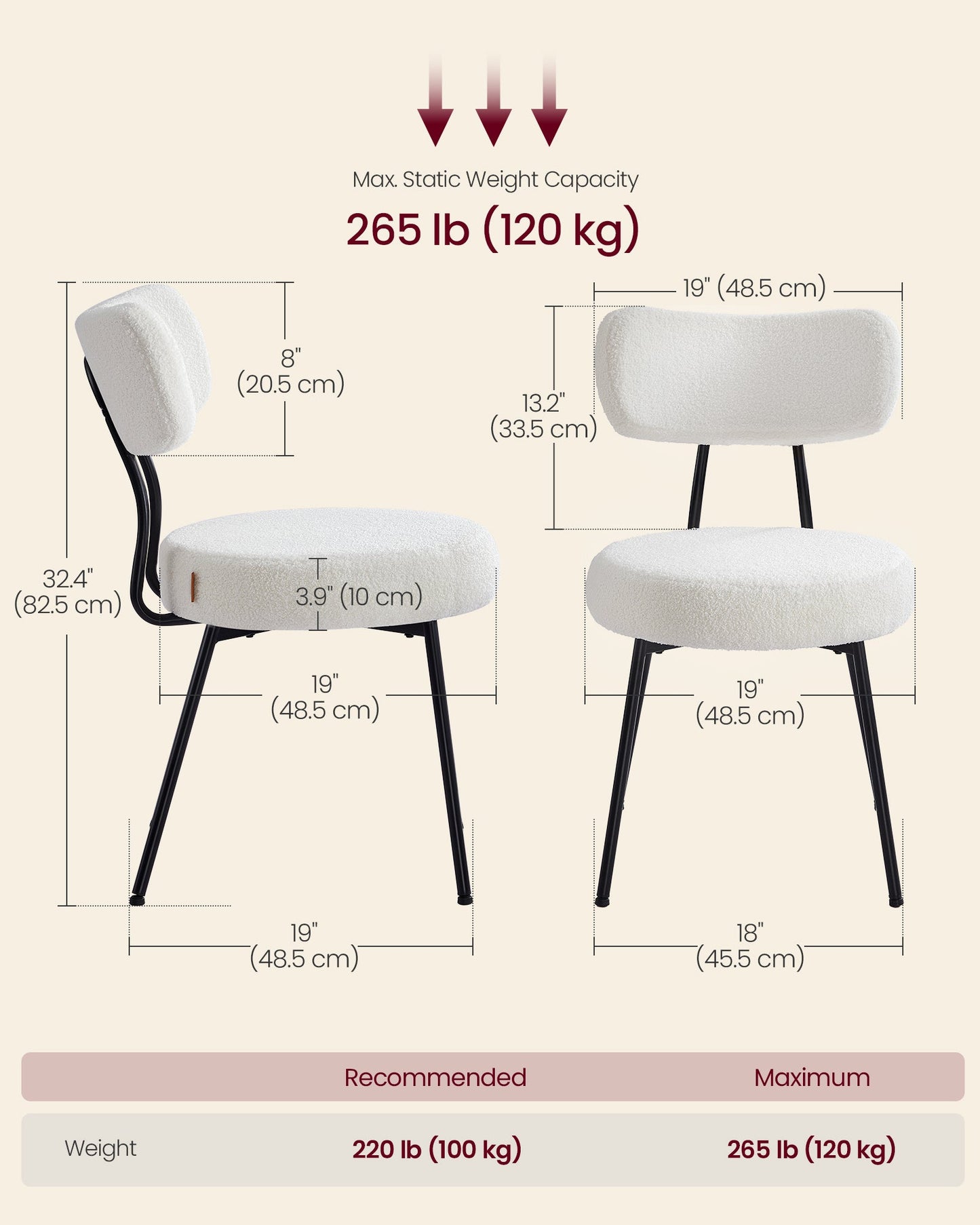 Dining Chairs Set of 6, Modern Upholstered Dining Room Chairs, Cream White
