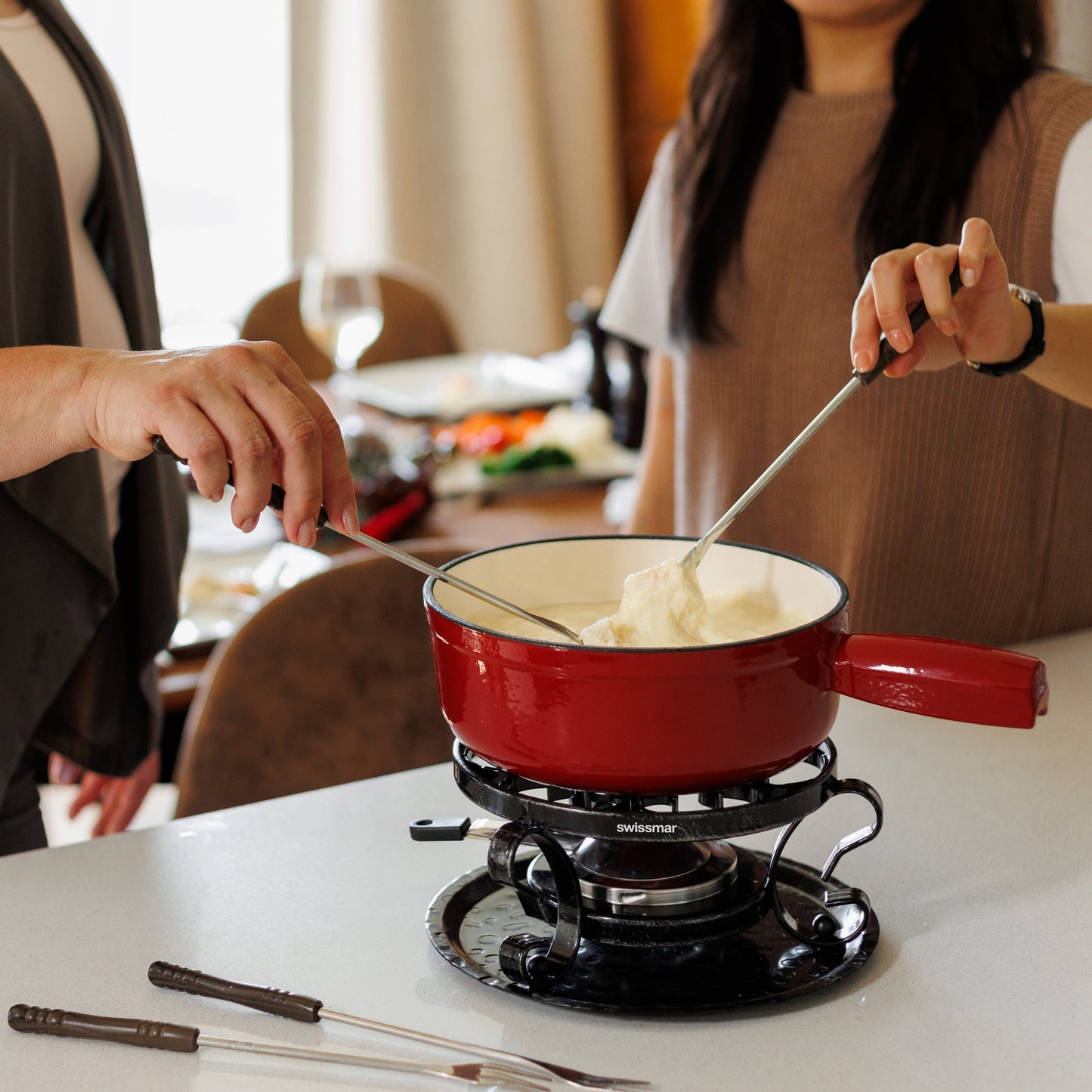 Lugano Cherry Red Cast Iron Cheese Fondue Set