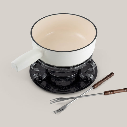 Lugano White Cast Iron Cheese Fondue Set