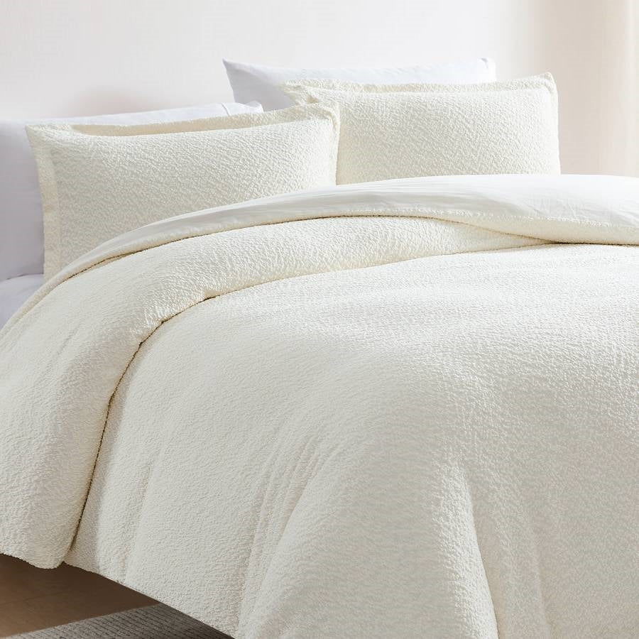 King Size 3-Piece Off White Boucle Duvet Cover Set