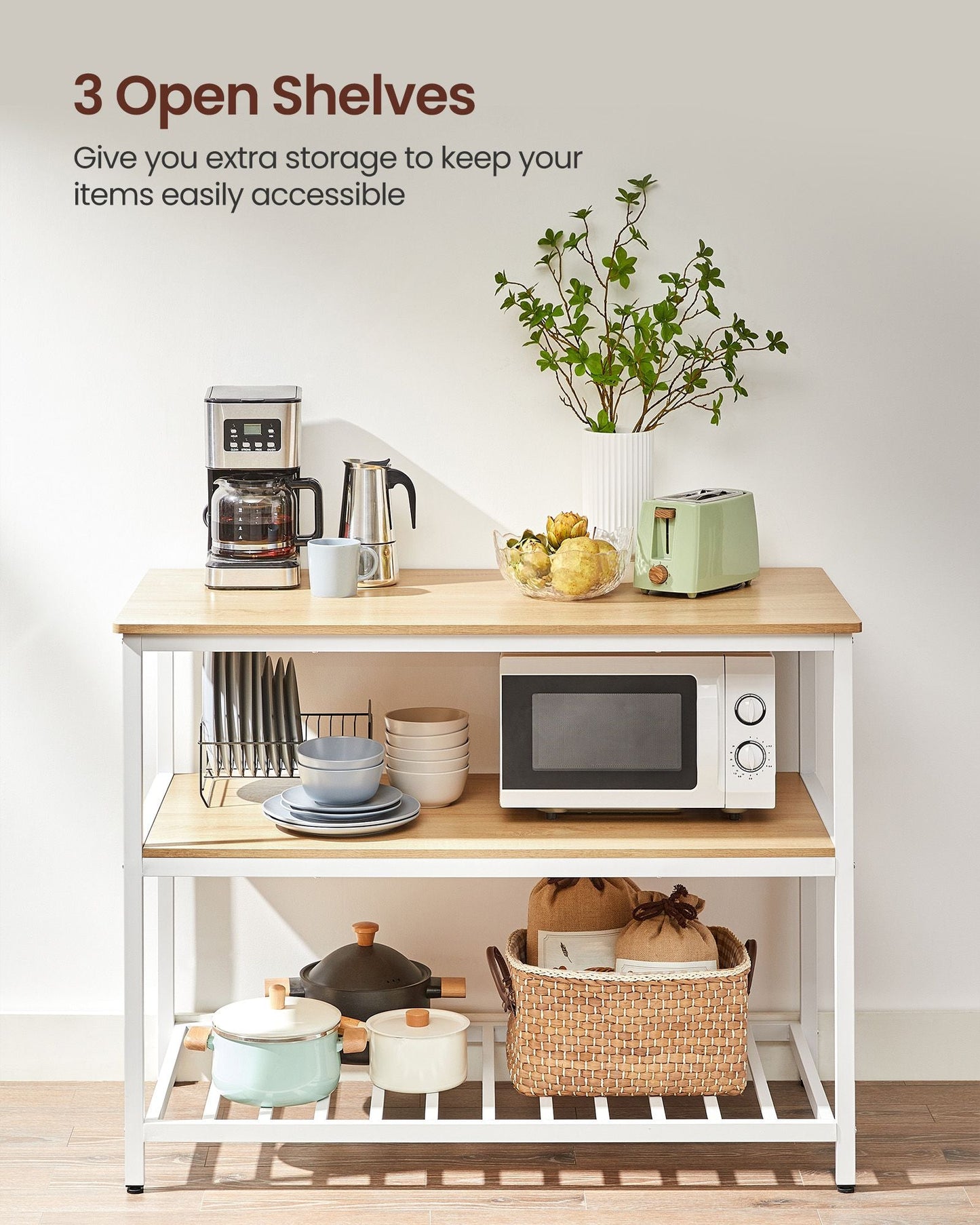 Kitchen Island with 3 Shelves