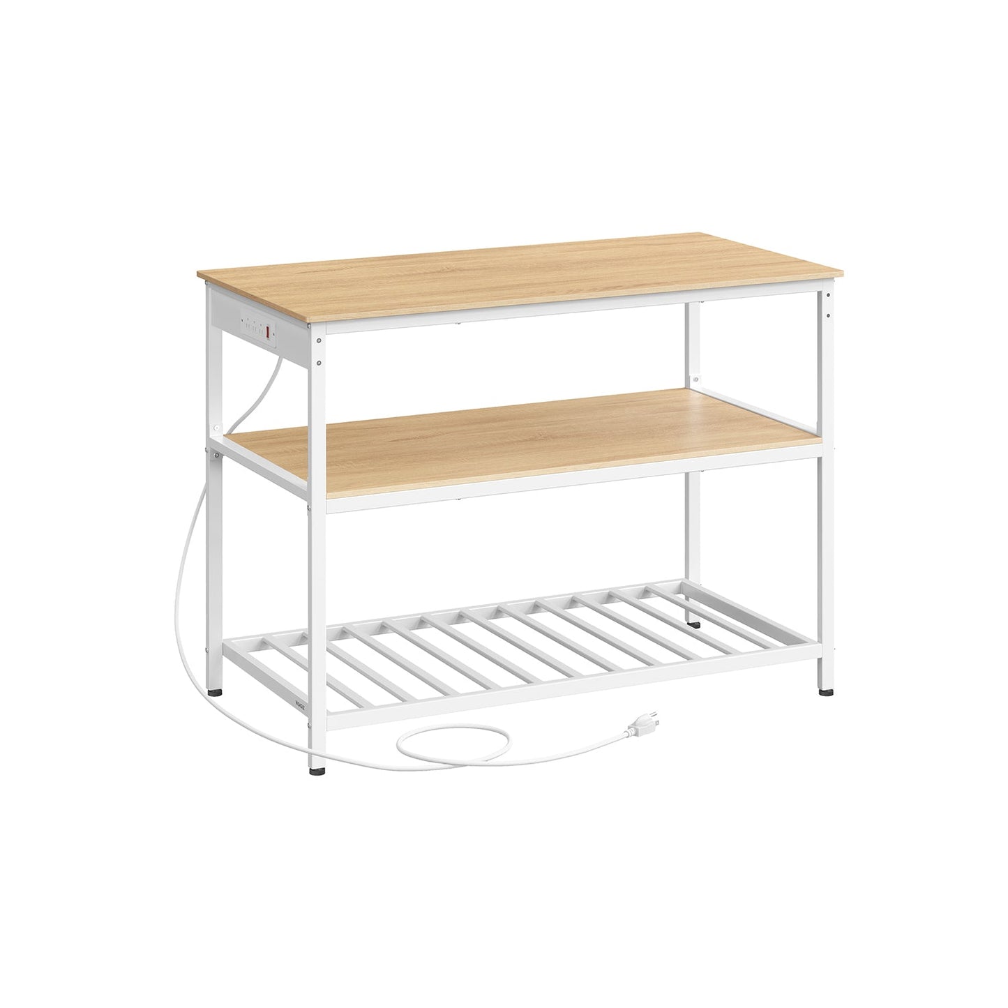 Kitchen Island with 3 Shelves and Power Strip