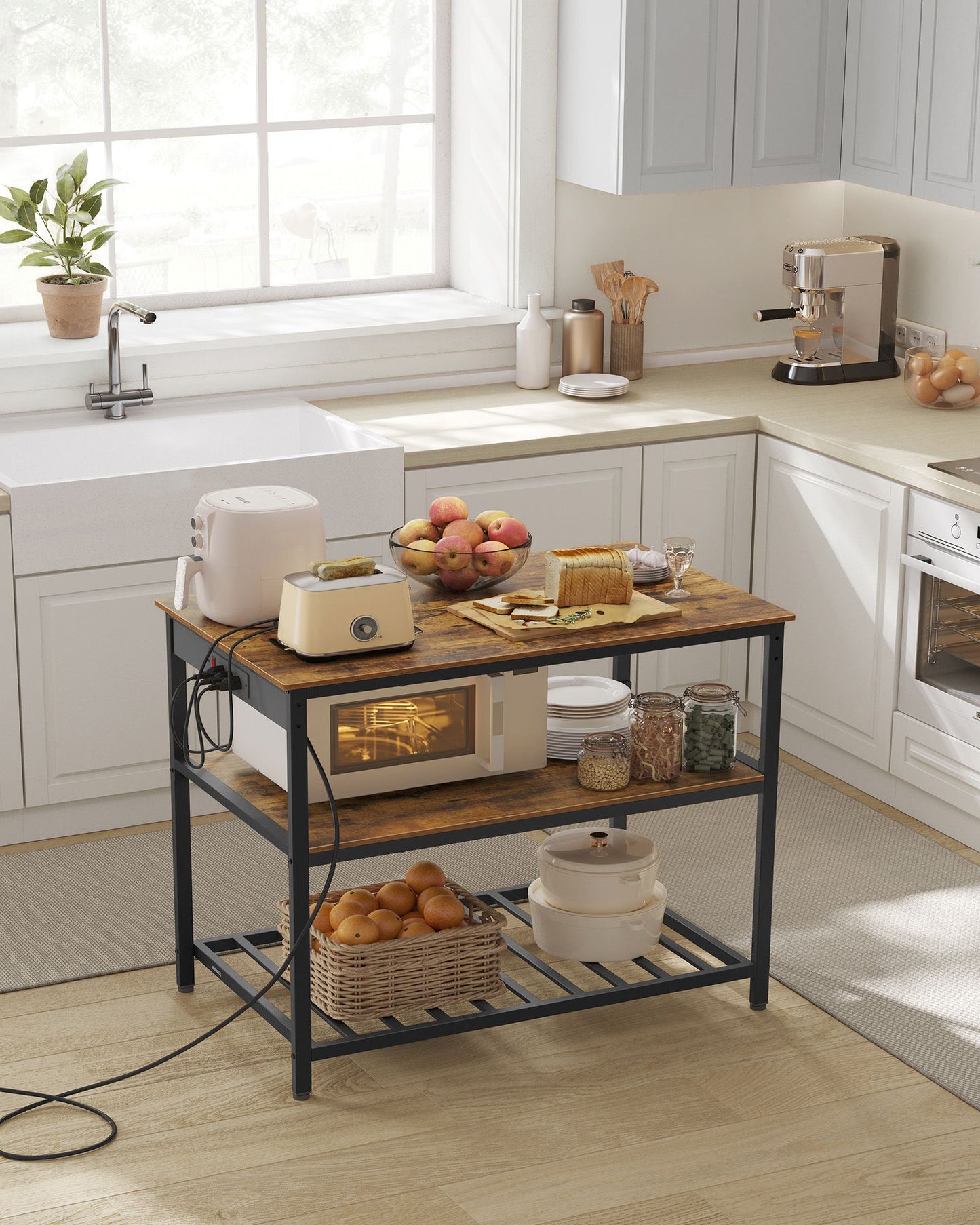 Kitchen Island with 3 Shelves