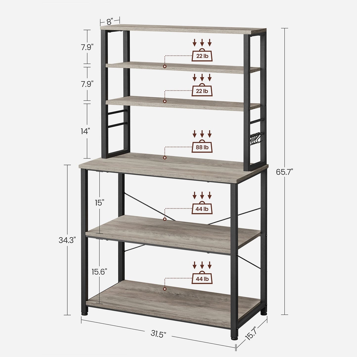 31.5 Inches Baker's Rack for Kitchen with Storage