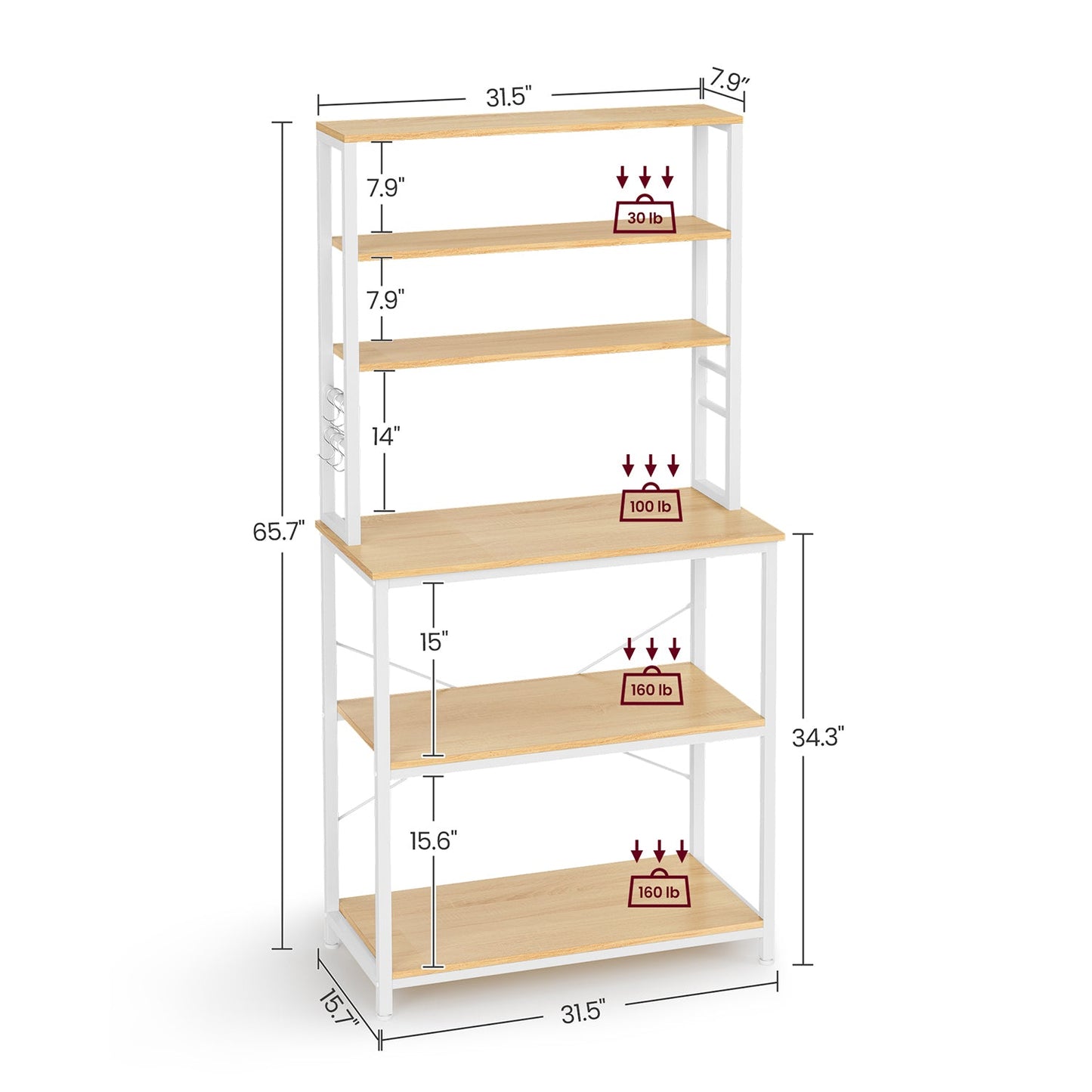 31.5 Inches Baker's Rack for Kitchen with Storage