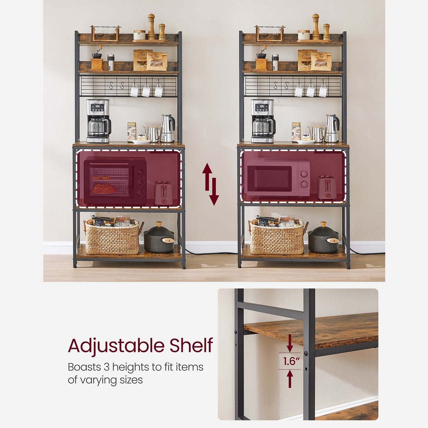 Hutch Bakers Rack with Power Outlet
