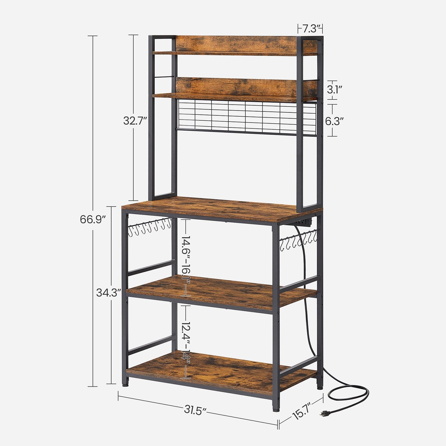 Hutch Bakers Rack with Power Outlet