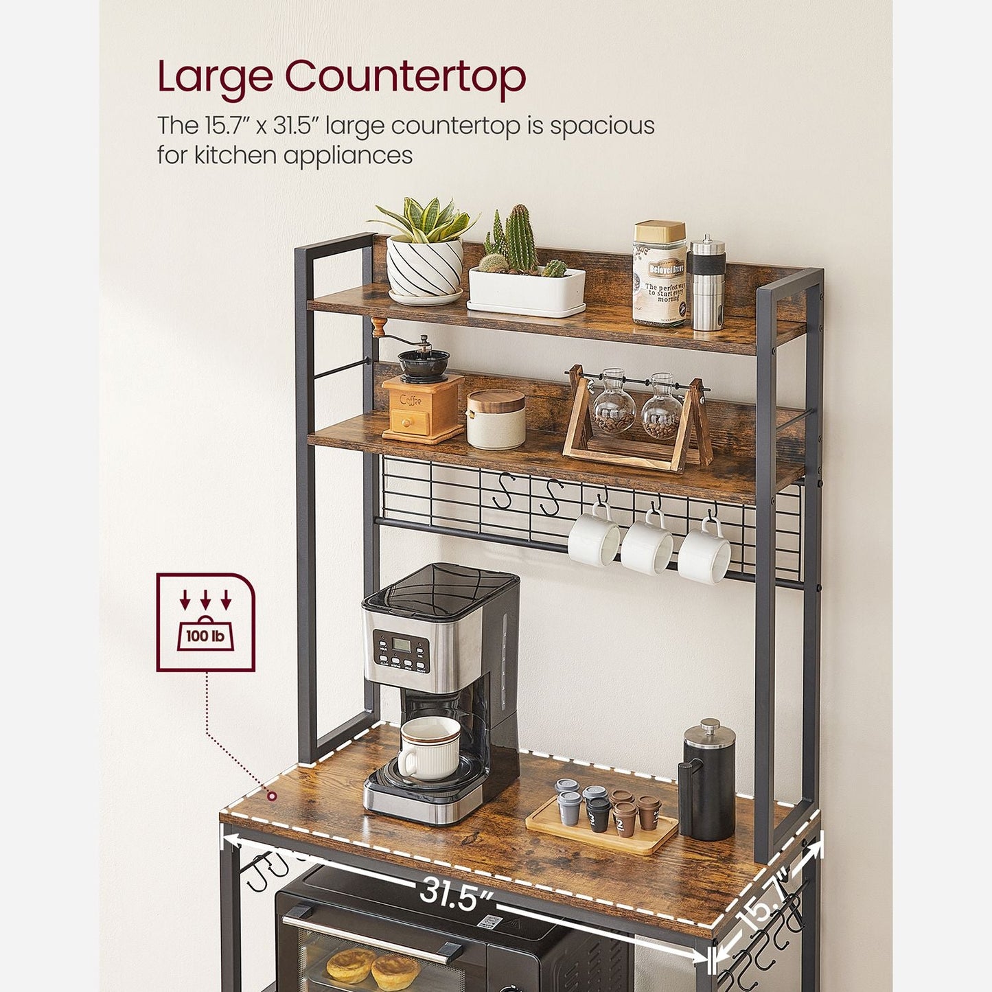 Hutch Bakers Rack with Power Outlet