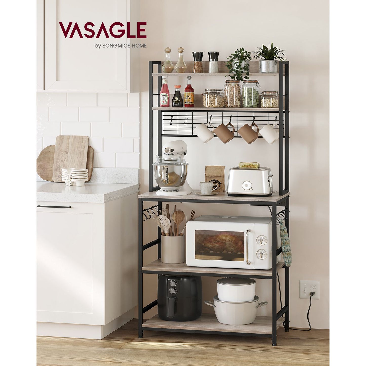 Hutch Bakers Rack with Power Outlet
