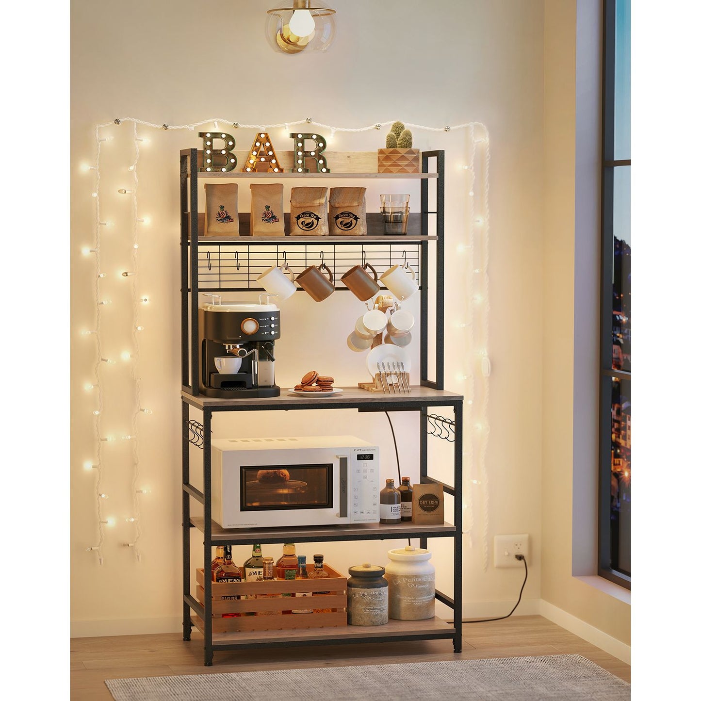 Hutch Bakers Rack with Power Outlet