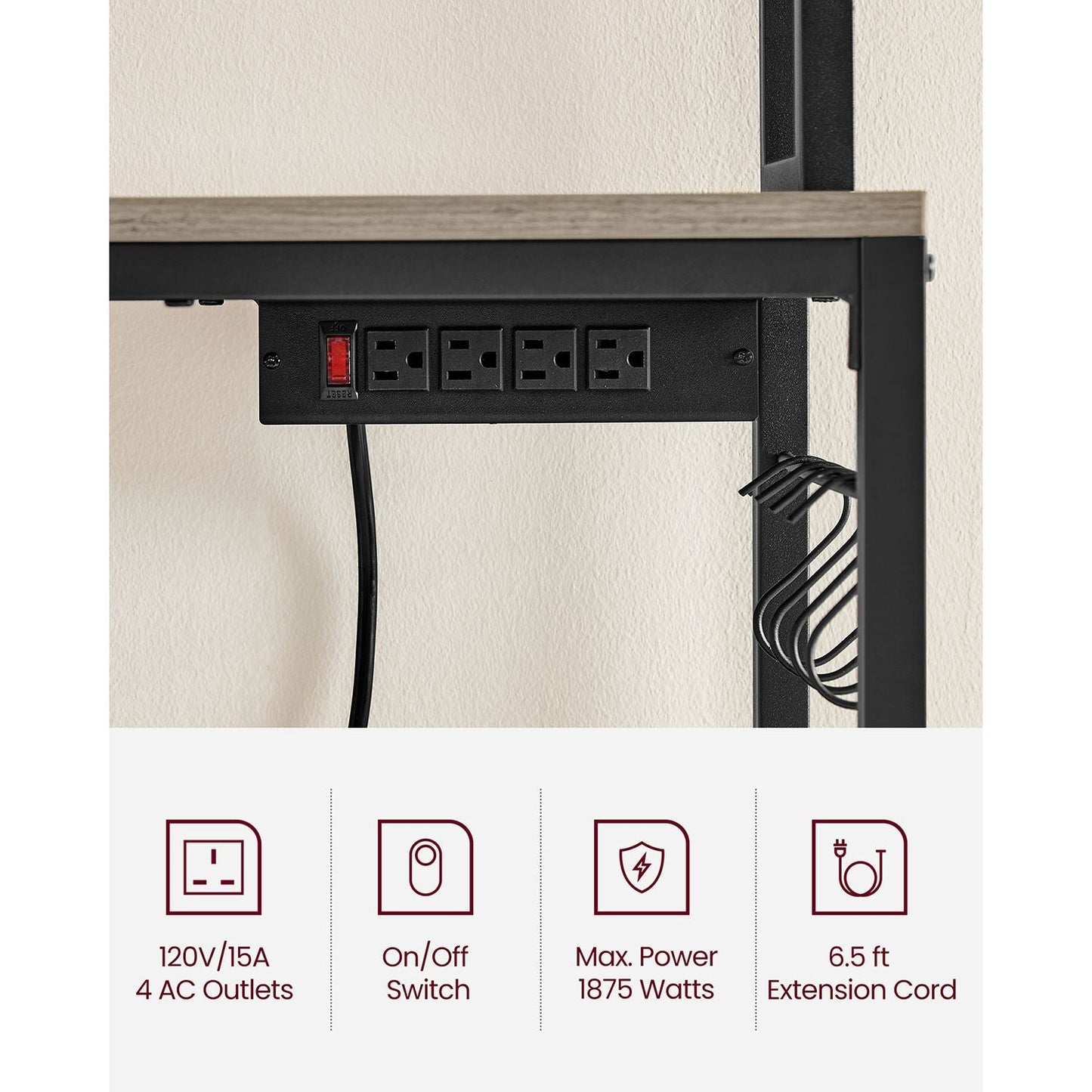 Hutch Bakers Rack with Power Outlet