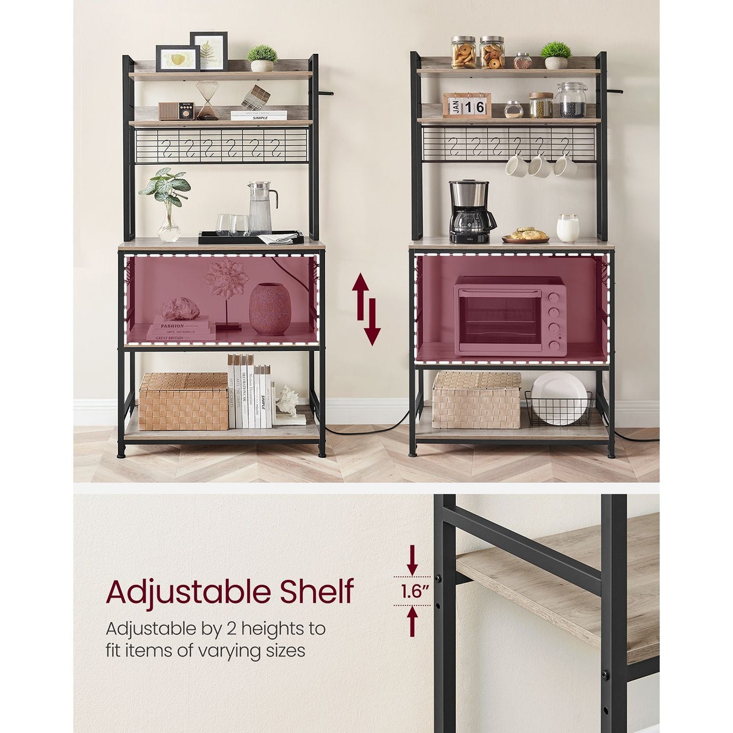 Hutch Bakers Rack with Power Outlet