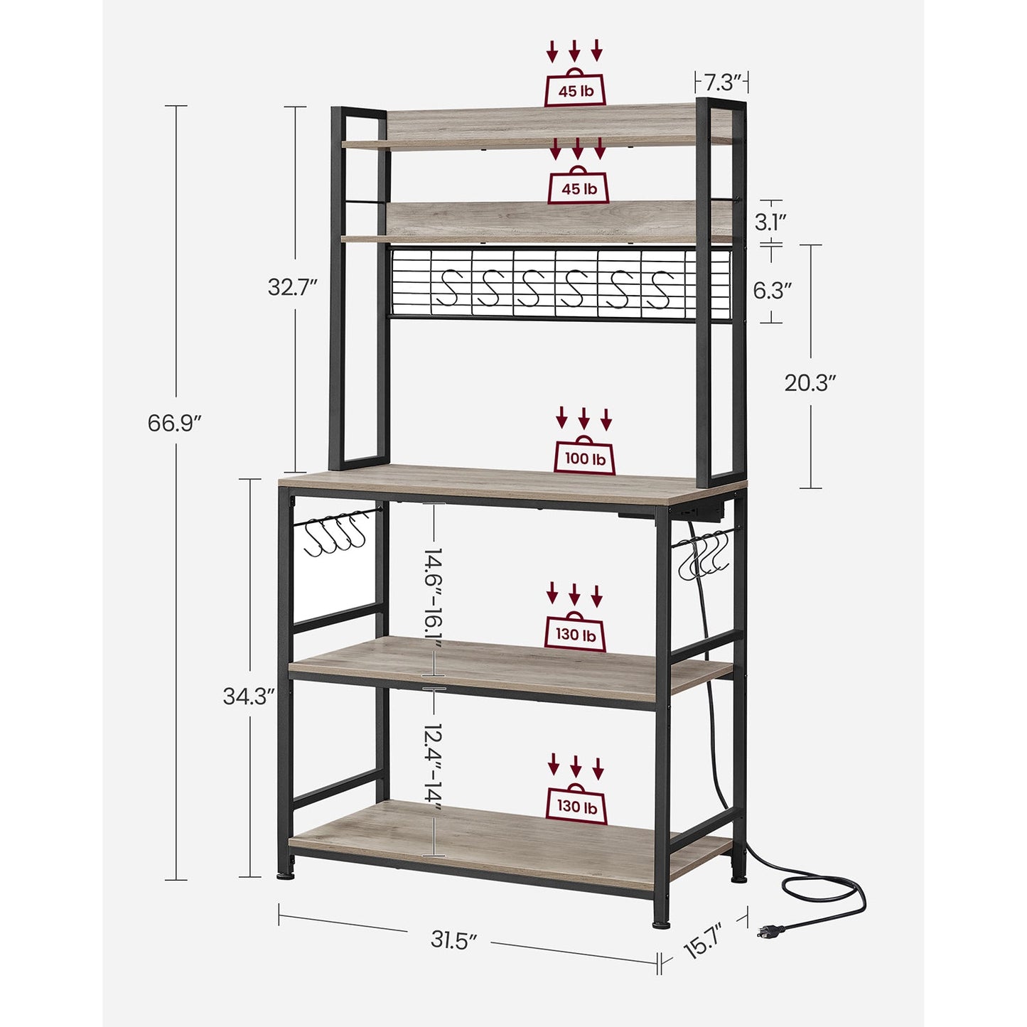 Hutch Bakers Rack with Power Outlet