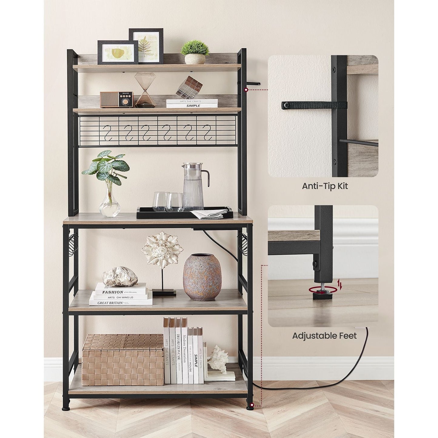 Hutch Bakers Rack with Power Outlet