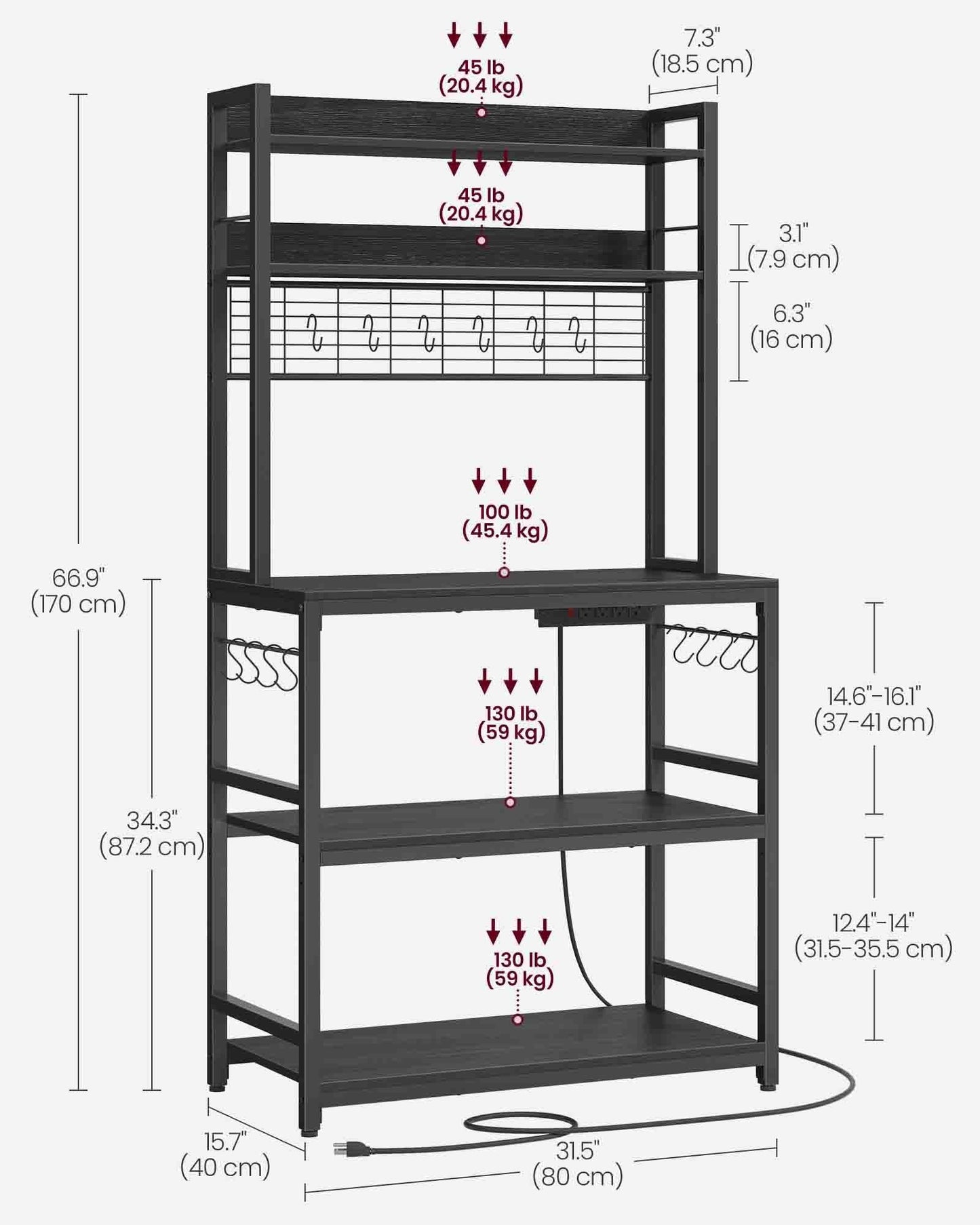 Hutch Bakers Rack with Power Outlet