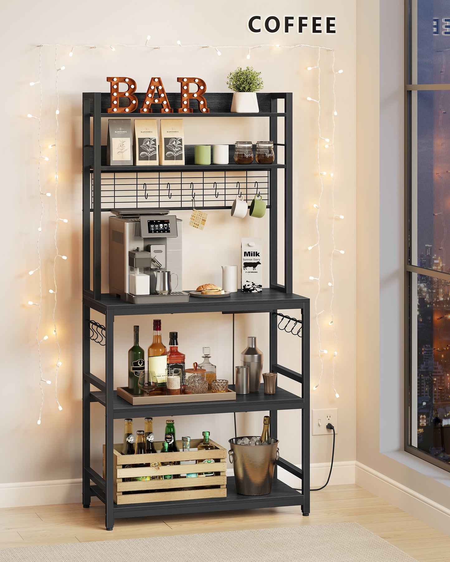Hutch Bakers Rack with Power Outlet