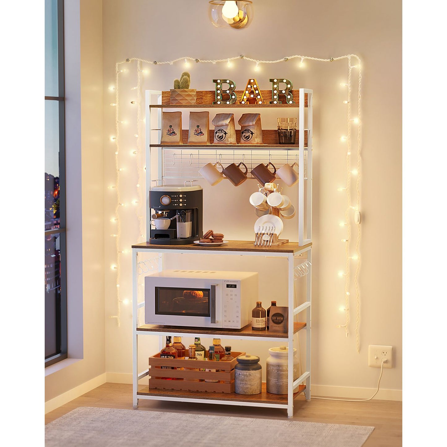 Hutch Bakers Rack with Power Outlet