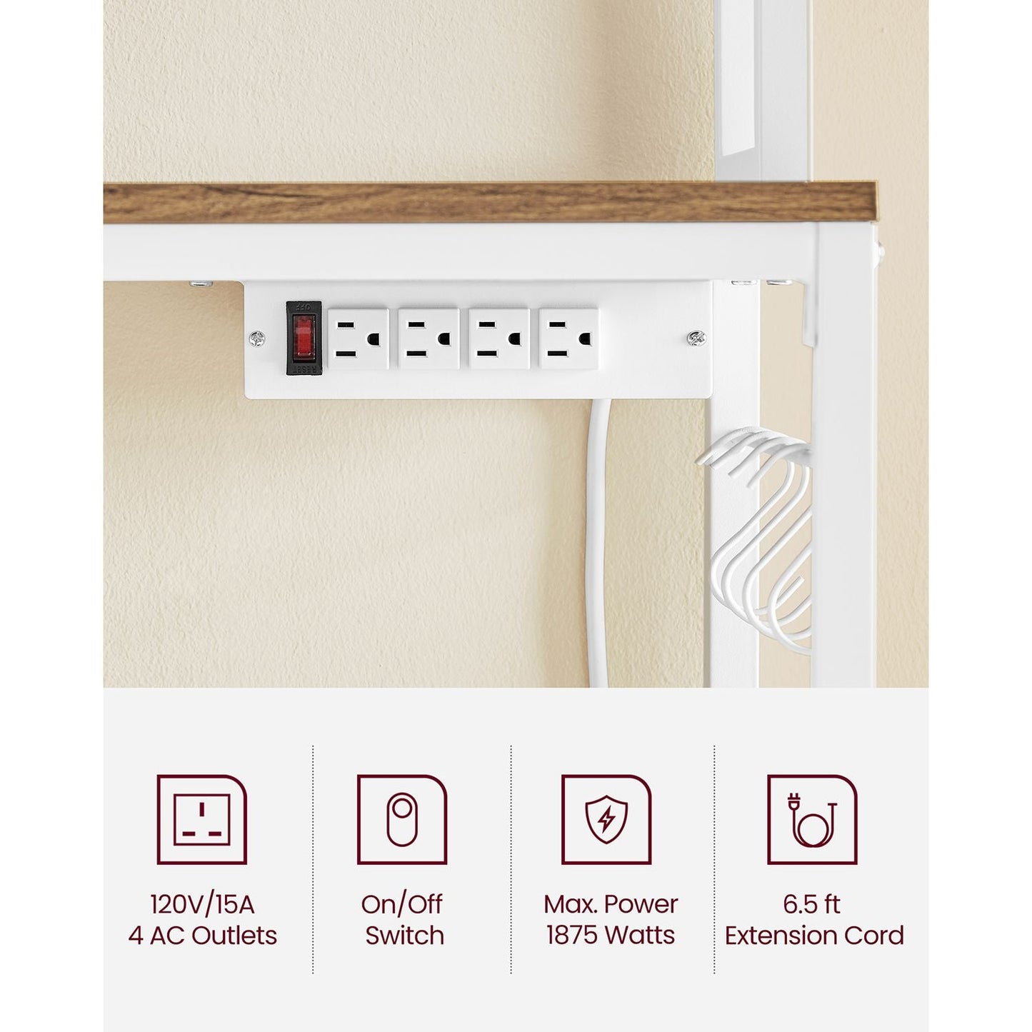 Hutch Bakers Rack with Power Outlet