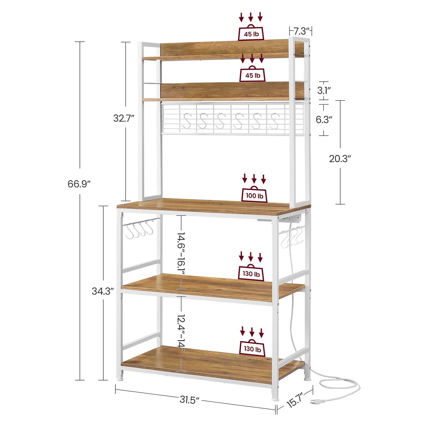 Hutch Bakers Rack with Power Outlet