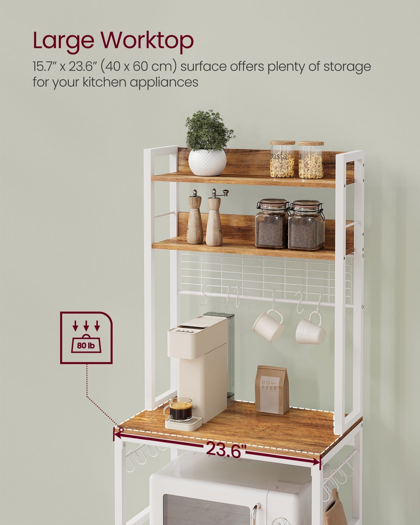 Hutch Bakers Rack with Power Outlet