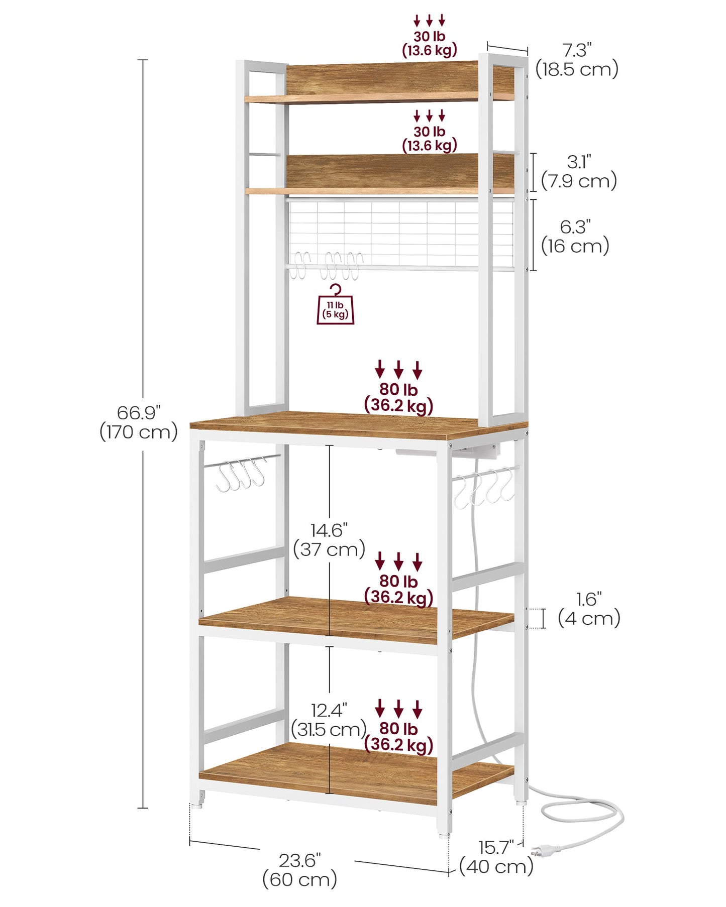 Hutch Bakers Rack with Power Outlet