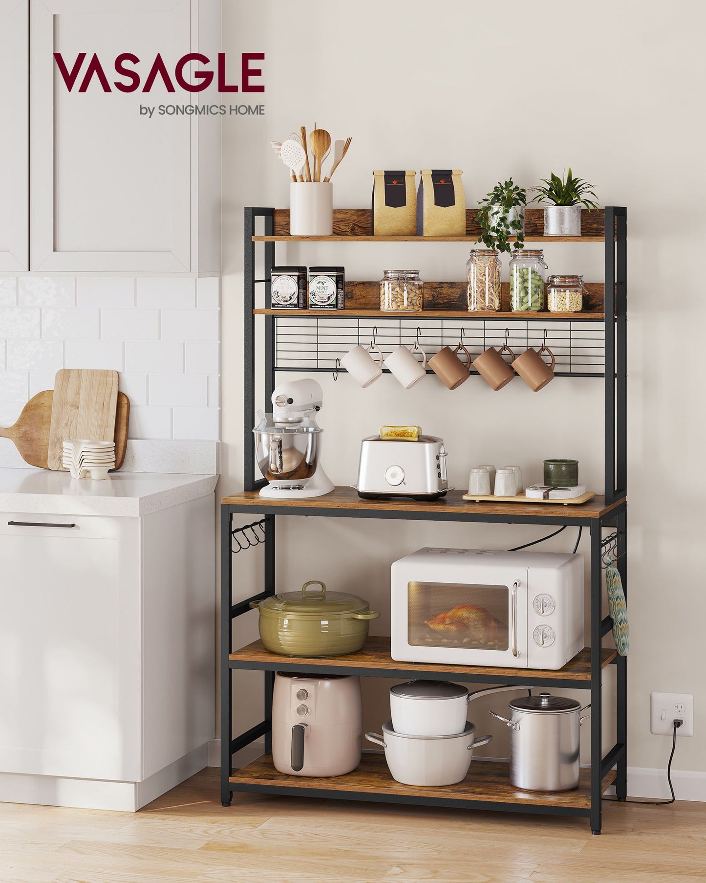 Hutch Bakers Rack with Power Outlet