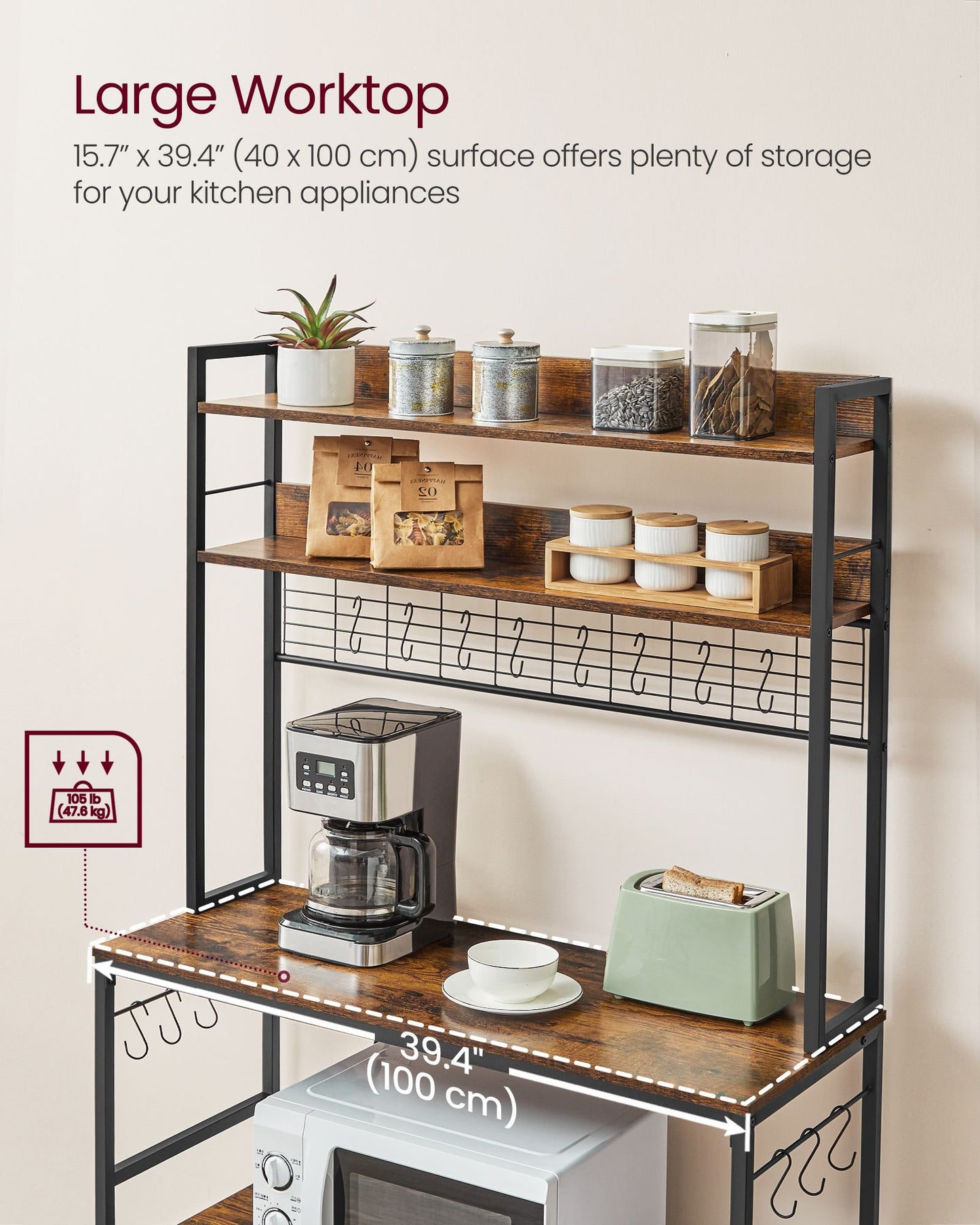 Hutch Bakers Rack with Power Outlet