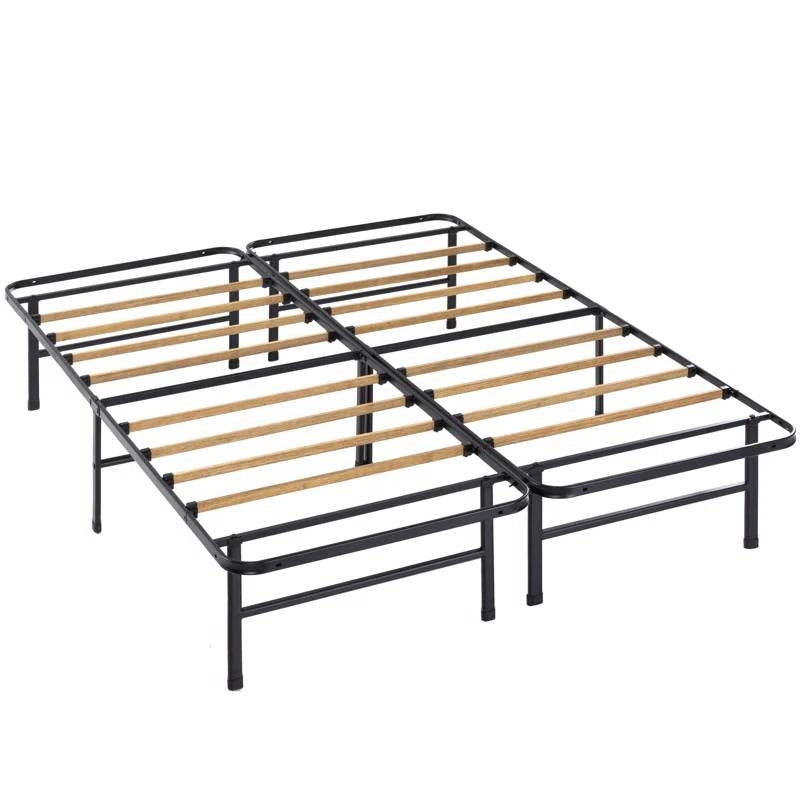 King size Metal Bed Frame with Bamboo Wood Slats