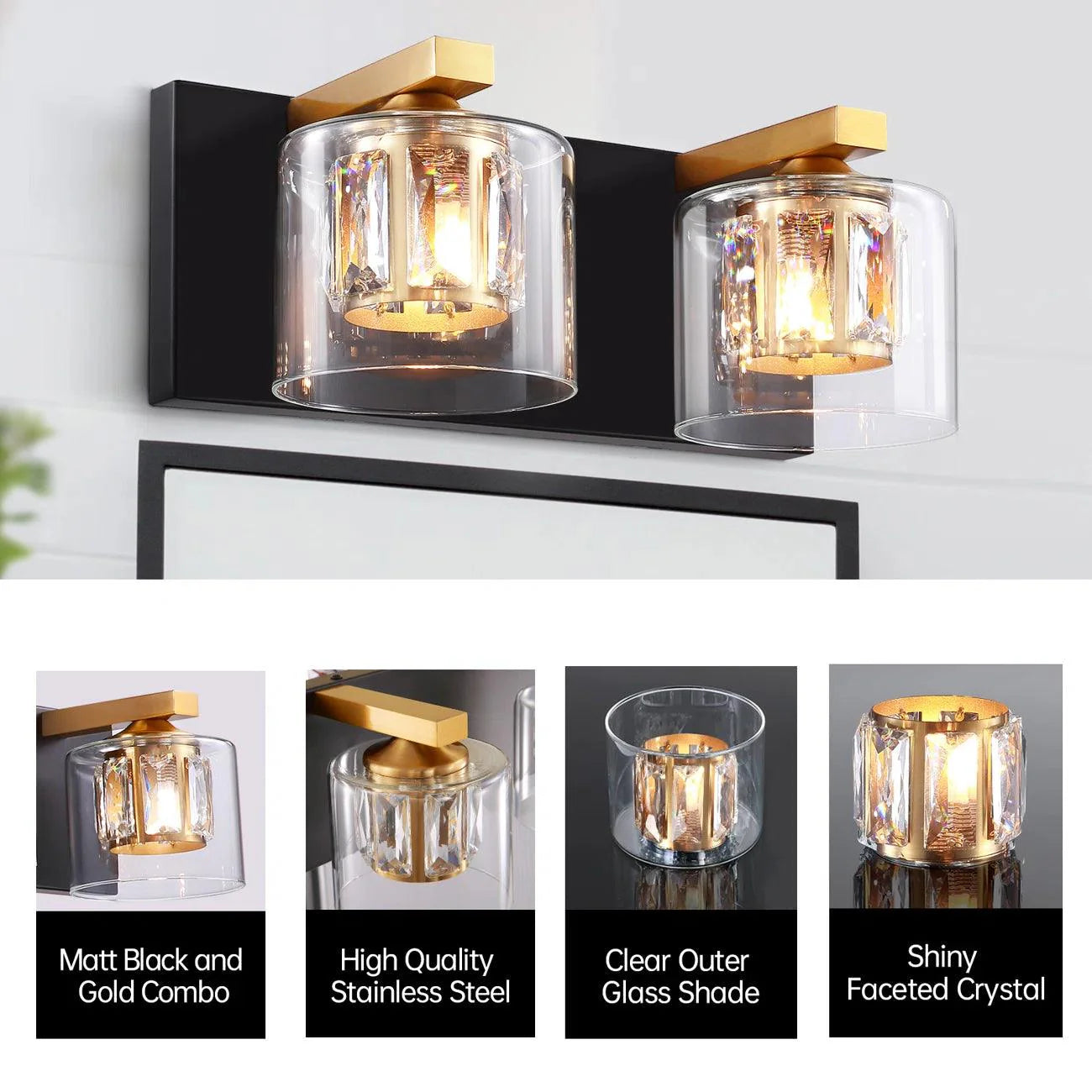 Kolt Chrome Modern 2-Light Bathroom Vanity Light