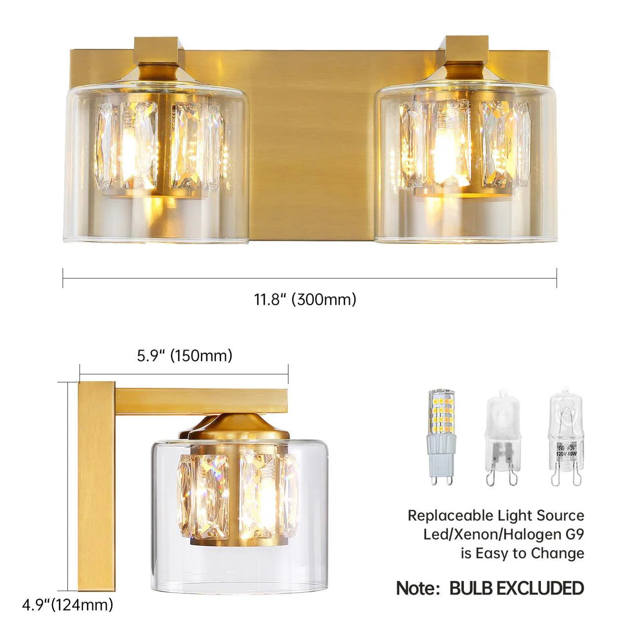 Kolt Chrome Modern 2-Light Bathroom Vanity Light