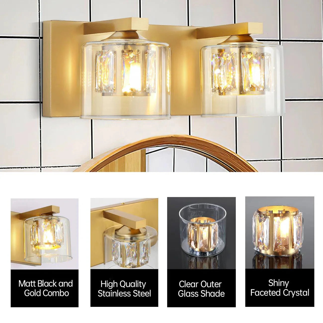 Kolt Chrome Modern 2-Light Bathroom Vanity Light